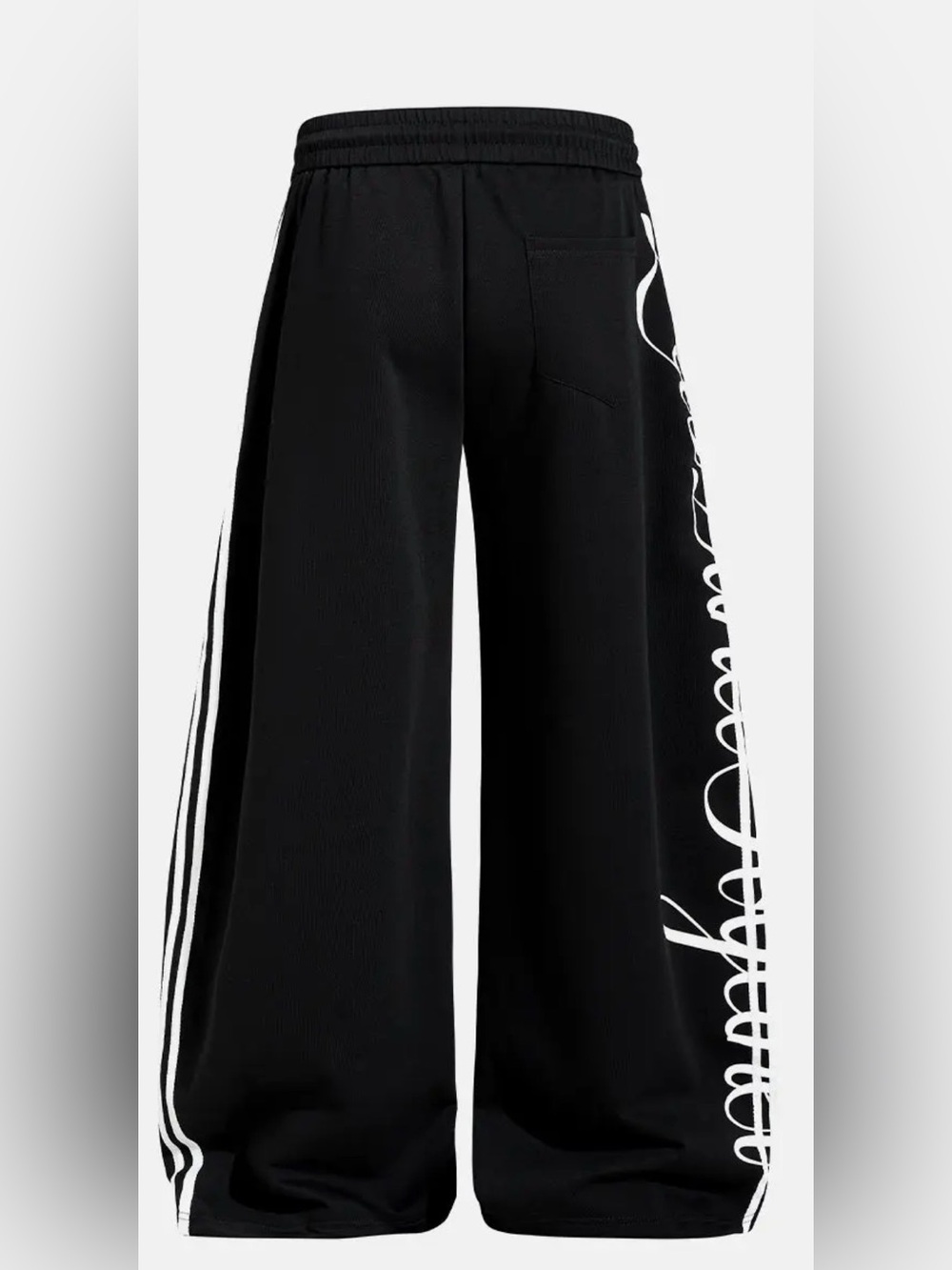 Black Wide-Leg Script Side-Stripe Pants - Women